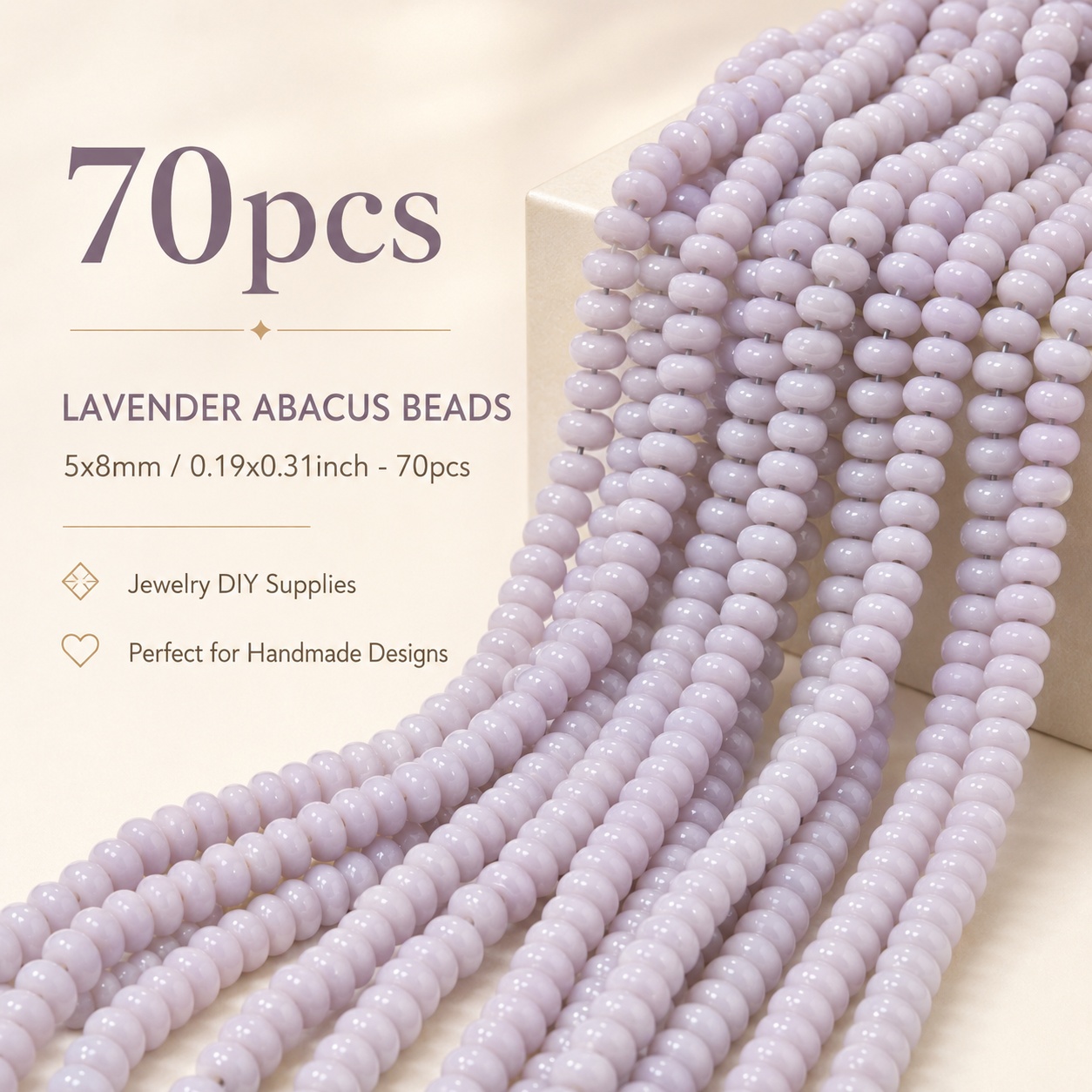 TEMU Lot de 70 perles décoratives percées de couleur naturelle violette lavande, perles libres standard abaque 5x8mm, adaptées pour bracelets, ,