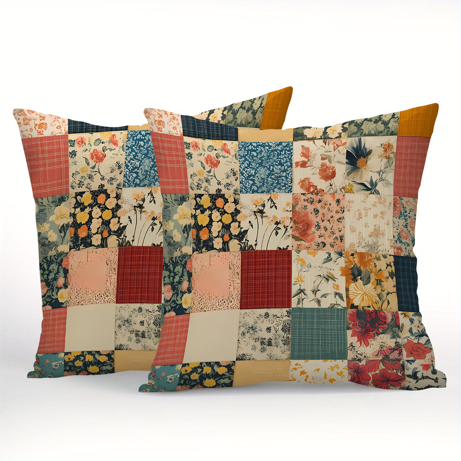 TEMU 2pcs, Vintage Floral Print Pillow Covers, Pastoral Retro Style Home Decor Cushion Cases, Gift For Family, , Zipper Closure Pillowcase, Multiple