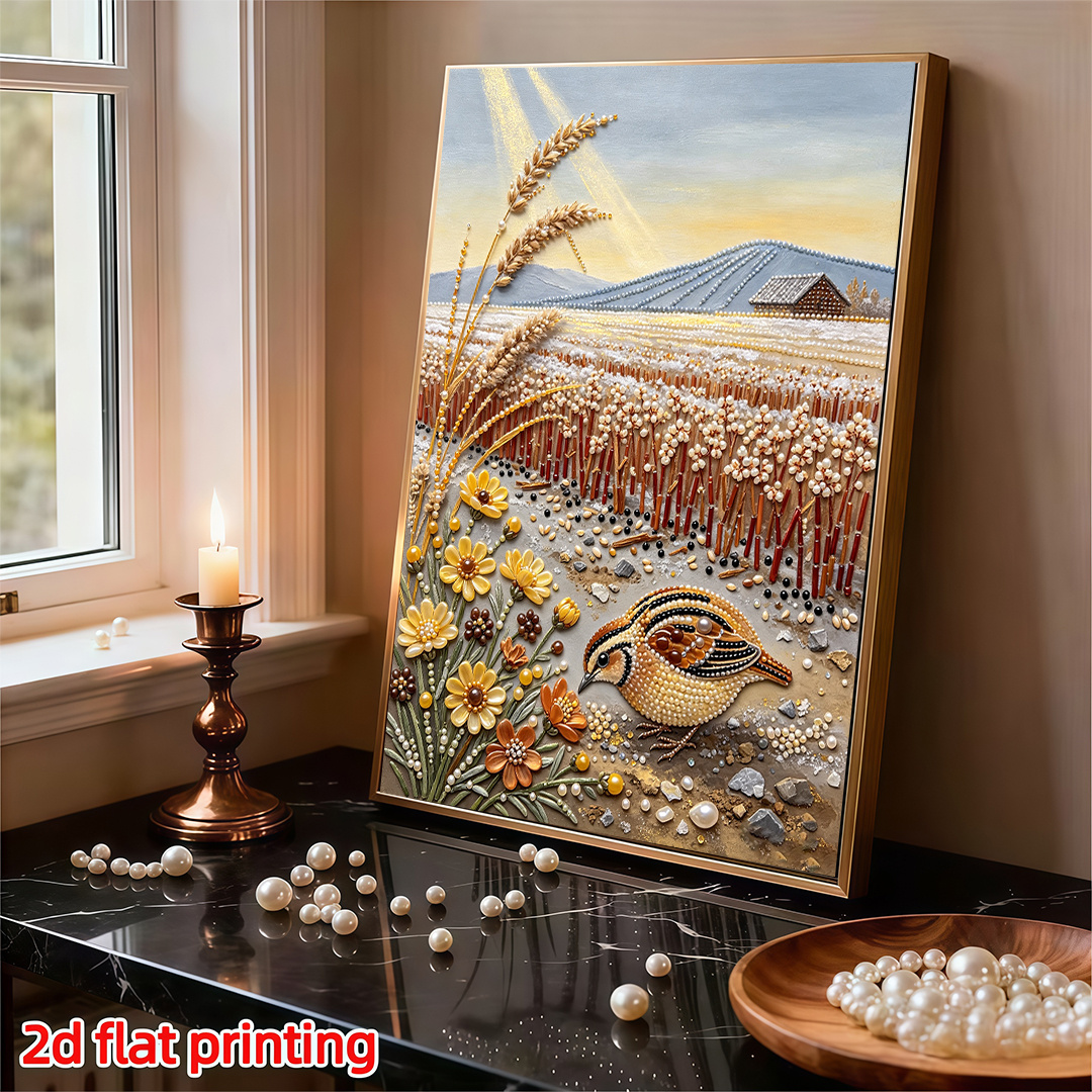 TEMU Peinture à Perles DIY Cadre, [Kit de Peinture Diamant Strass avec Motif Paysage de Automnal Rustique avec Chapon dans un , Incluant Perles et
