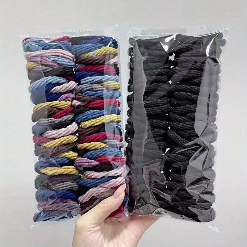 [Satin Hair Ties] 50pcs Black/Assorted Colors Satin Nylon Hair Ties, Women's Curly Hair Accessories, Headbands Hair Ties Scrunchies for Women and, Thanksgiving Christmas Gifts