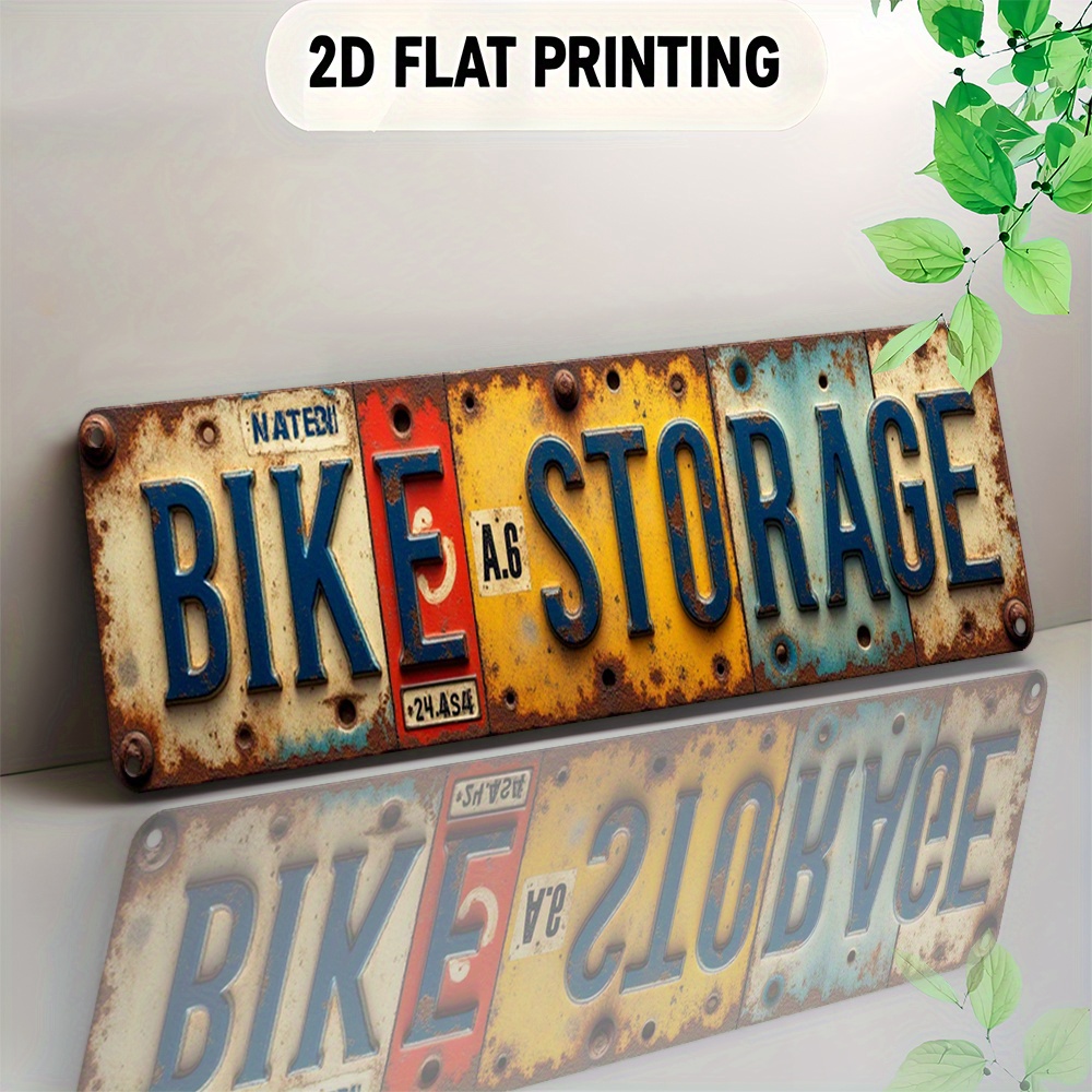 TEMU 2D Plat, Vintage Fietsenstalling Bord - Industrieel Metalen met Dikke "Fietsenstalling" Tekst, Kleurrijke 2D Platte Print, Duurzaam Aluminium