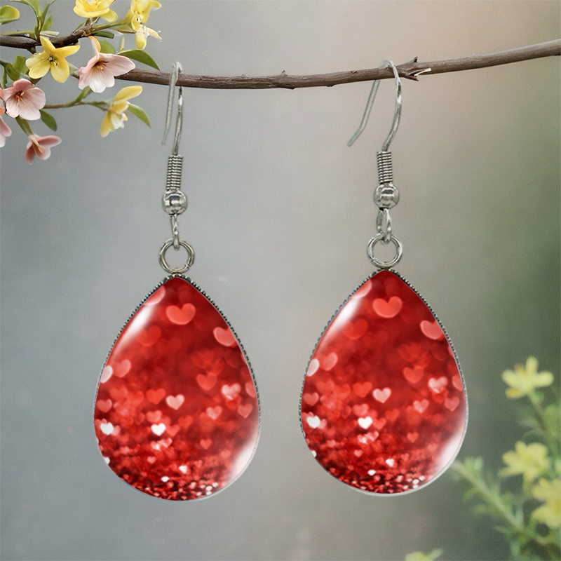 TEMU 1 paar rode glitter hartvormige traanvormige oorbellen, romantische en sprankelende stijl hangende oorbellen, schattig cadeau sieraad