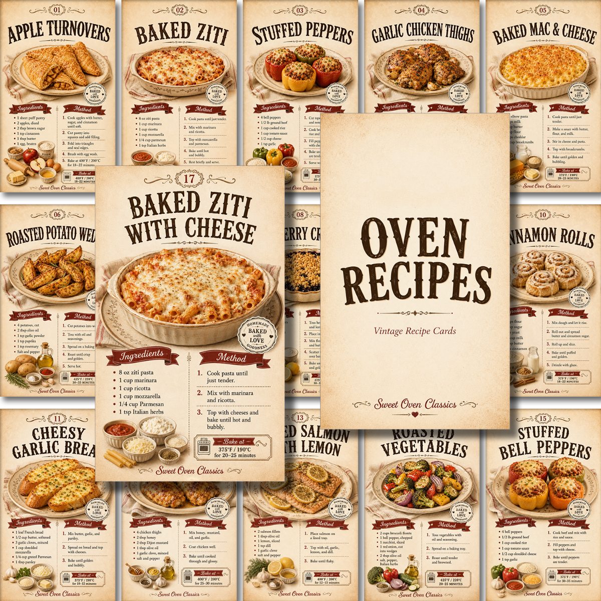 TEMU 21pcs Oven Recipe Cards: 20 Cards And , And Roasting Recipes, Retro Kitchen Cooking Guide For Home Cooks, Beginners And , Perfect For , Family