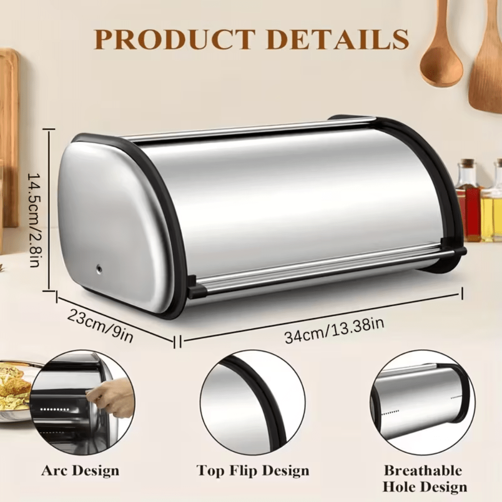 TEMU A Stainless Steel Bread Box Designed For Countertop Storage, Featuring A Stainless Steel Lid That Bread Fresh And Insect-free. It Can Large