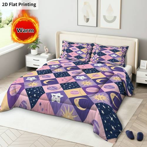 2d flat 3pcs quilt set 280gsm quilted soft breathable synthetic fiber bedding 1pc quilt and 2pcs pillowcases without pillow core for bedroom dorm home machine washable