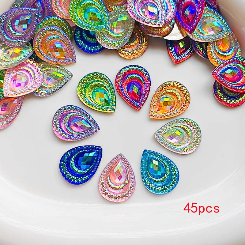 E-shop 2D Flach -45 Glänzendes AB-Harz Erbsenhahnstränen -13,18 mm Wassertropfen mit flachem Boden, geeignet für DIY-Schmuckherstellung,