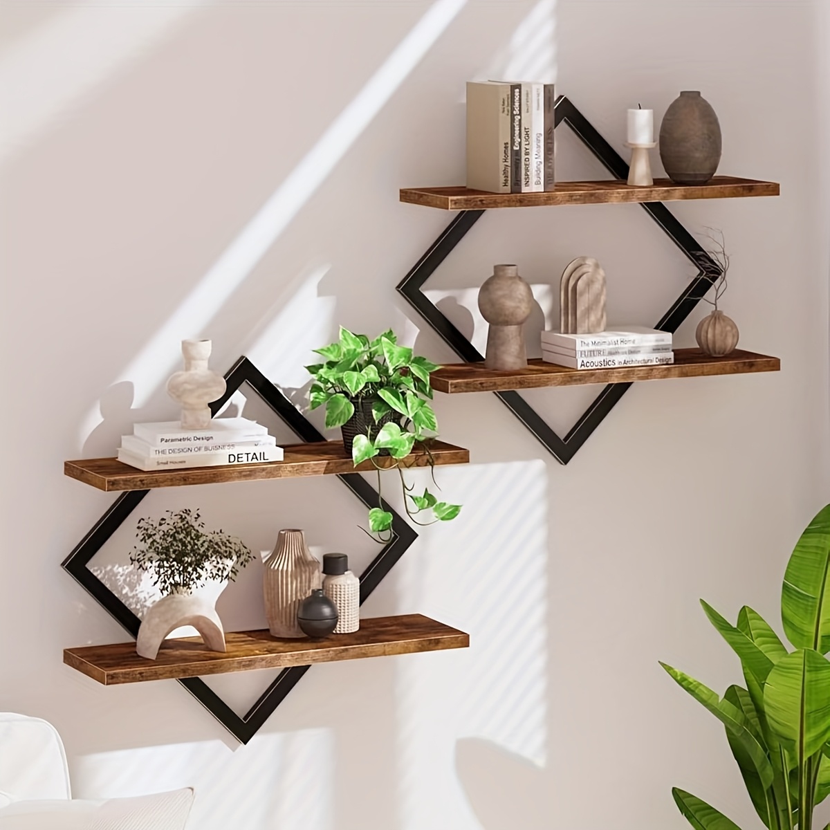 TEMU Wall Shelf Set Of 2, Floating Shelves, Wall Mounted Storage Shelves 2-tier, Hanging Bathroom Shelves, For Bathroom/living Room/bedroom/kitchen