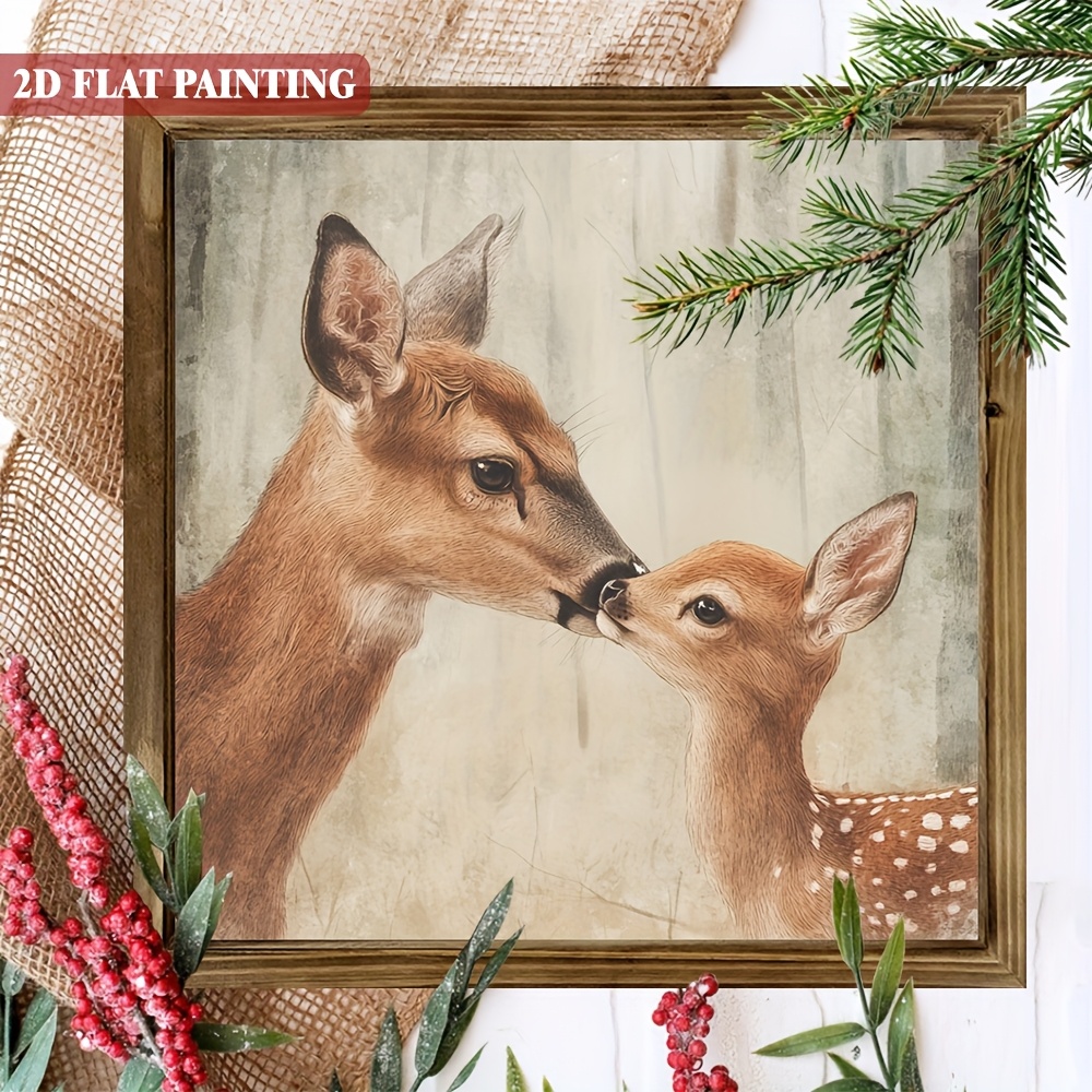 TEMU 2d Flat, 2d Flat Plane, 1pc, Rustic Style Deer And Art Wooden Hanging Sign, Framed Heart-shaped Decorative Plaque. Suitable For Bedroom,