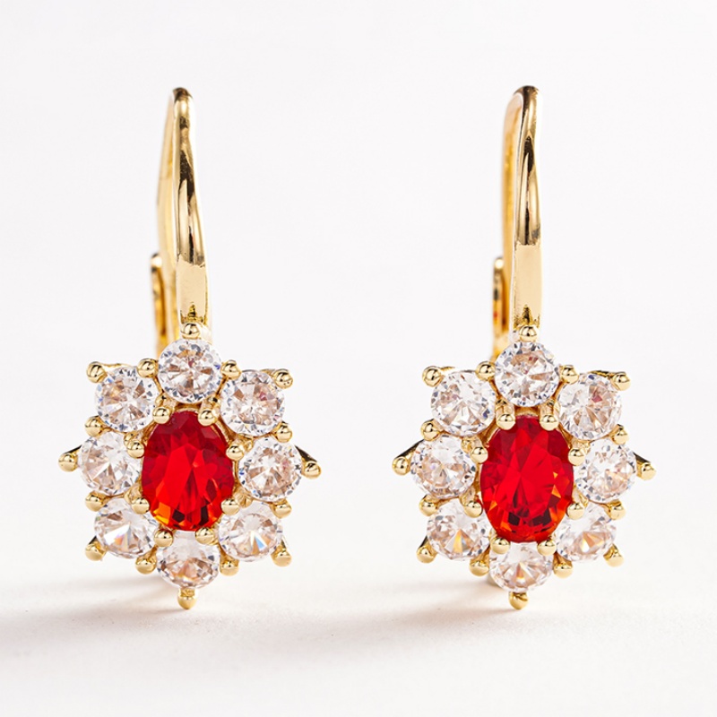 TEMU Boucles d'oreilles créoles CUY pour femme, style vintage, plaquées, à fleur avec incrustation de synthétique rouge - /Bijou avec d'avril,