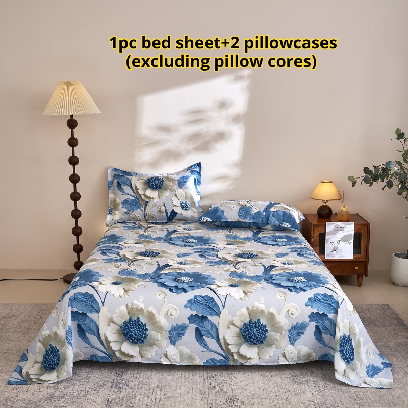 TEMU Set biancheria da letto 3 pezzi e con peonie, delicata , traspirante e anti-sudore, resistente all'usura, con 1 lenzuolo con angoli e 2 federe