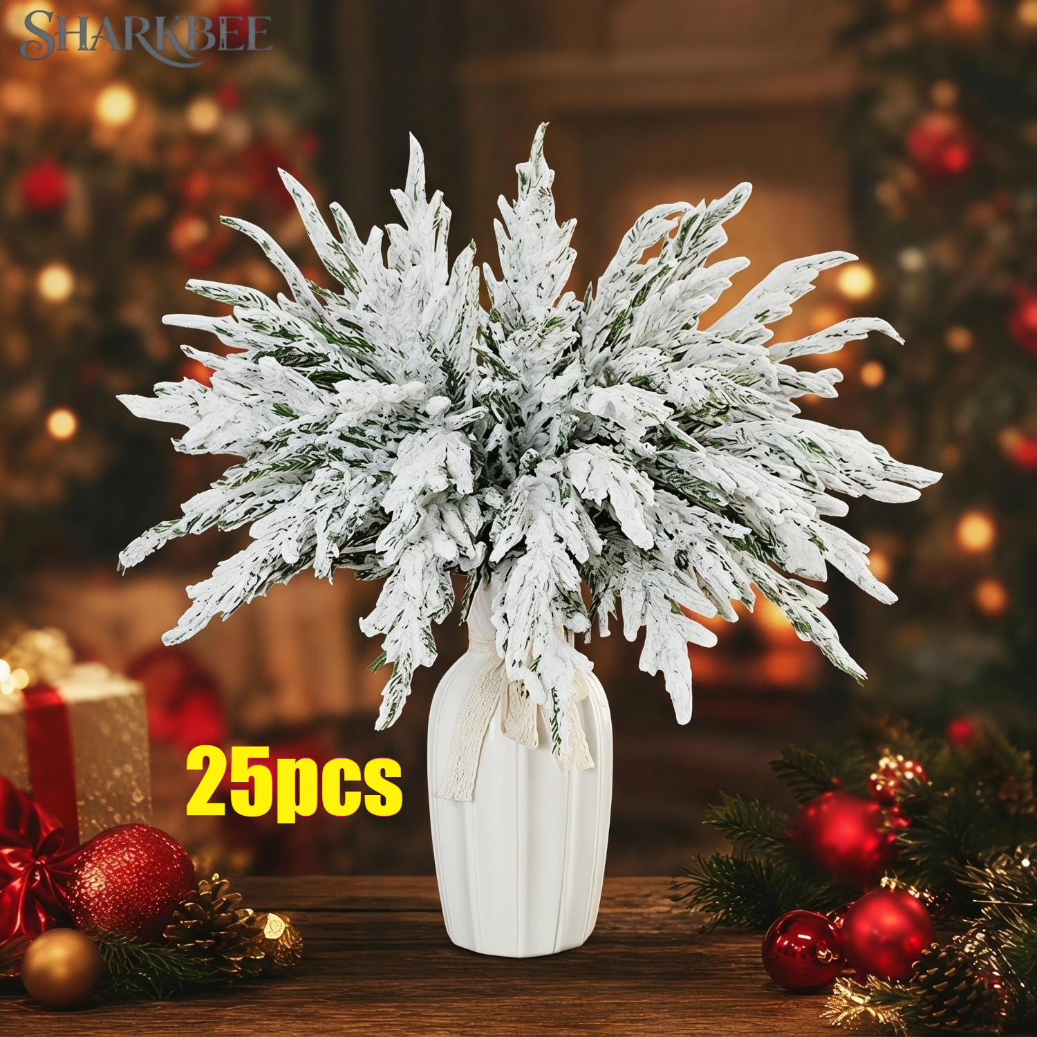 TEMU 25 pièces de de pin de Norfolk de 36,32 cm, petites branches artificielles d'aiguilles de pin, accessoires pour couronne de pin de Norfolk,