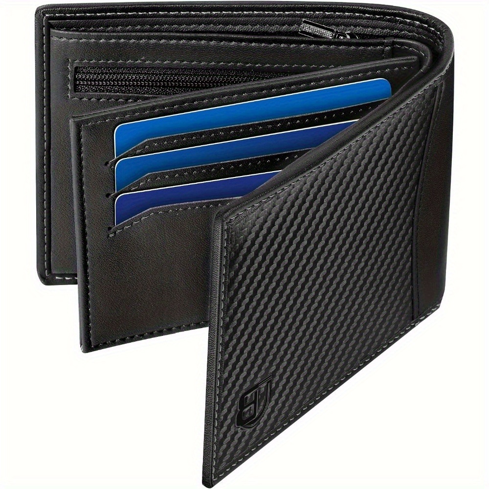 E-shop Herren-Geldbörse, RFID-blockierende Brieftasche aus Leder, Slim Wallet -Fenster, Reißverschluss-Münzfach, 9 Kartenhalter 2 Geldscheinfächer,