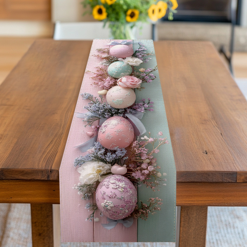 TEMU Eine dekorative Tischdecke und Tischläufer mit Osterlingen und floralen Motiven in Pastellfarben, ideal für Anlässe wie Ostern, Frühlingsfeiern,