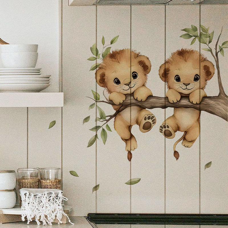 TEMU Lion Wall Sticker Hanging On A Tree Branch, Used To Decorate The Living Room, Dining Room, Bathroom, And Bedroom. The Pvc Wall Sticker