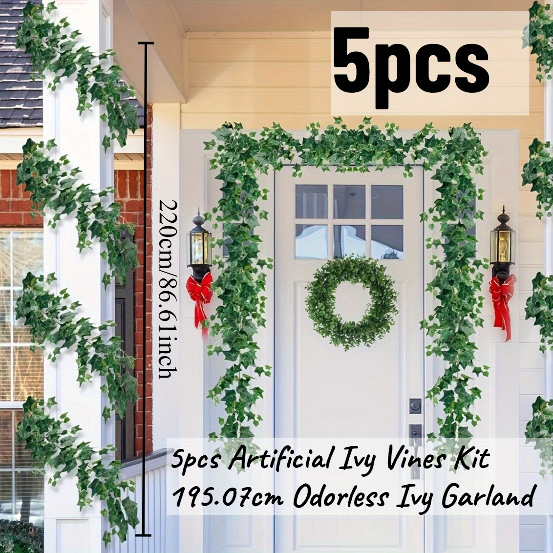 5pcs Artificial Ivy Vines Kit 195.07cm Odorless Ivy Garland With Green Leaves Fake Hanging Plants Artificial Greenery Decor For Wedding Home Wall Party Indoor Outdoor Decoration