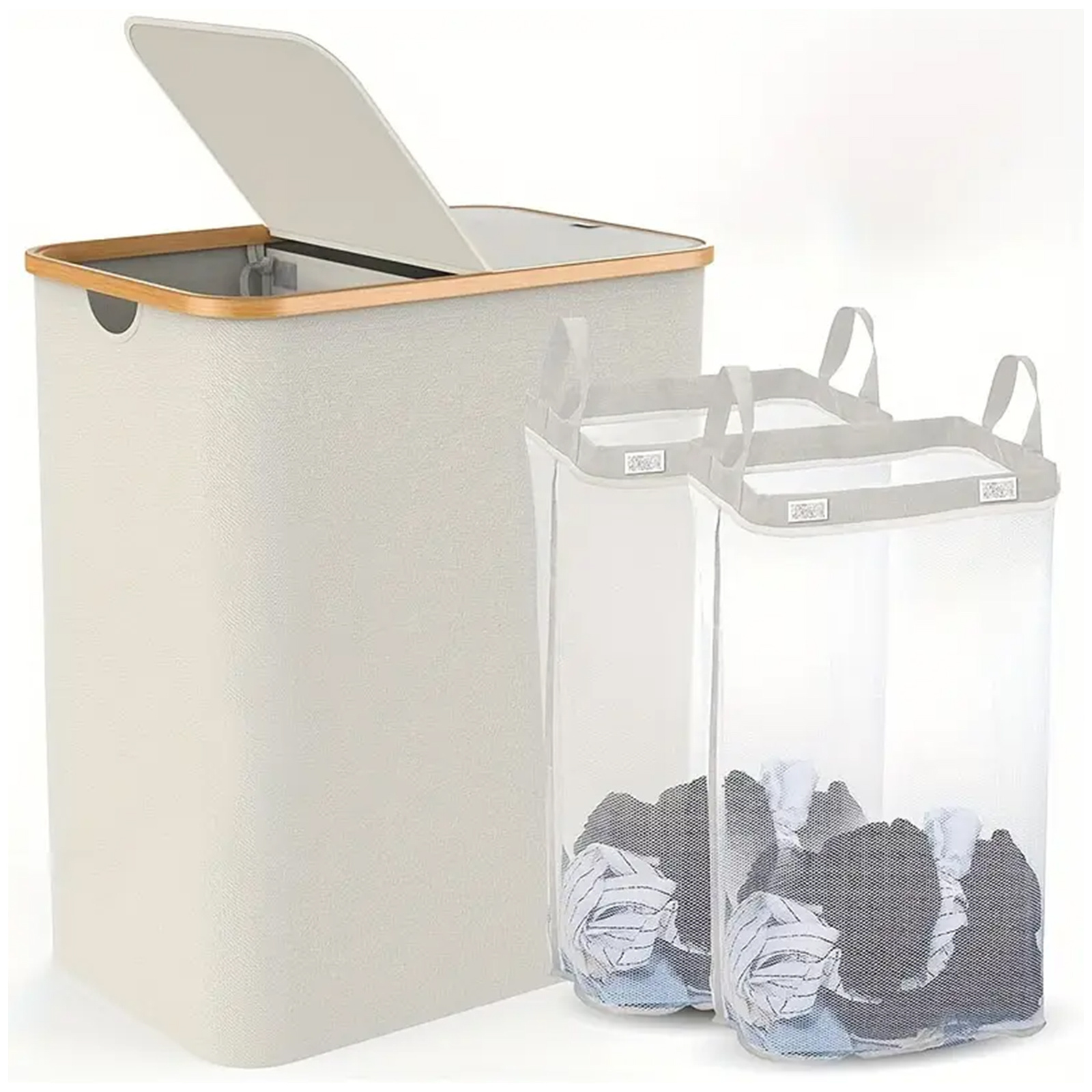150  large foldable   hamper with lid   2 compartments laundry basket with handle ideal for dirty clothes storage separate household laundry and   durable portable and easy to   baskets