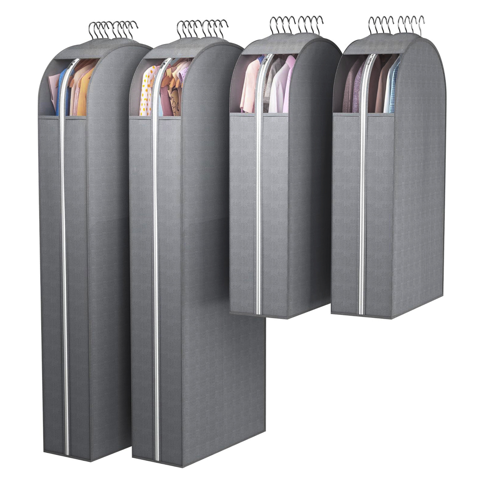 Image of 4 Packs 10' Gusseted Garment Bags For Hanging Clothes With Clear Window 50'and 60' Suit Bags For Storage, Clothing Cover For Coat, Dress, Jacket, Shirt, Fur Wardrobe Protector