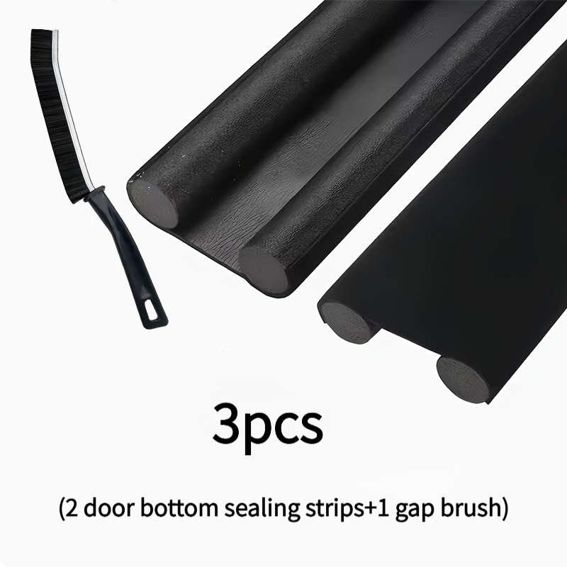 TEMU 3pcs Set: 2 Door Bottom Seals + 1 Brush. Flexible Door Bottom Weatherstrip, Double-sided Soundproof Door Seal, Windproof, Dustproof, And