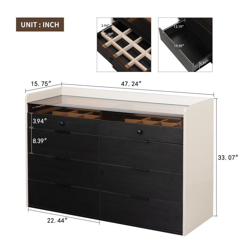 armario de maquillaje con cajones, armario para joyas y bufé con luz, control remoto o por app móvil, vidrio templado, curvada 5