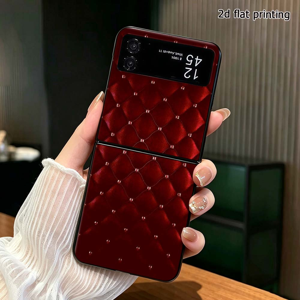 TEMU Phone Case: 1pc 2d Flat Printed Red Quilted Pattern Texture Pc Foldable Hard Phone Case For For Galaxy Z Flip 3 4 5g Comfortable Texture Slim