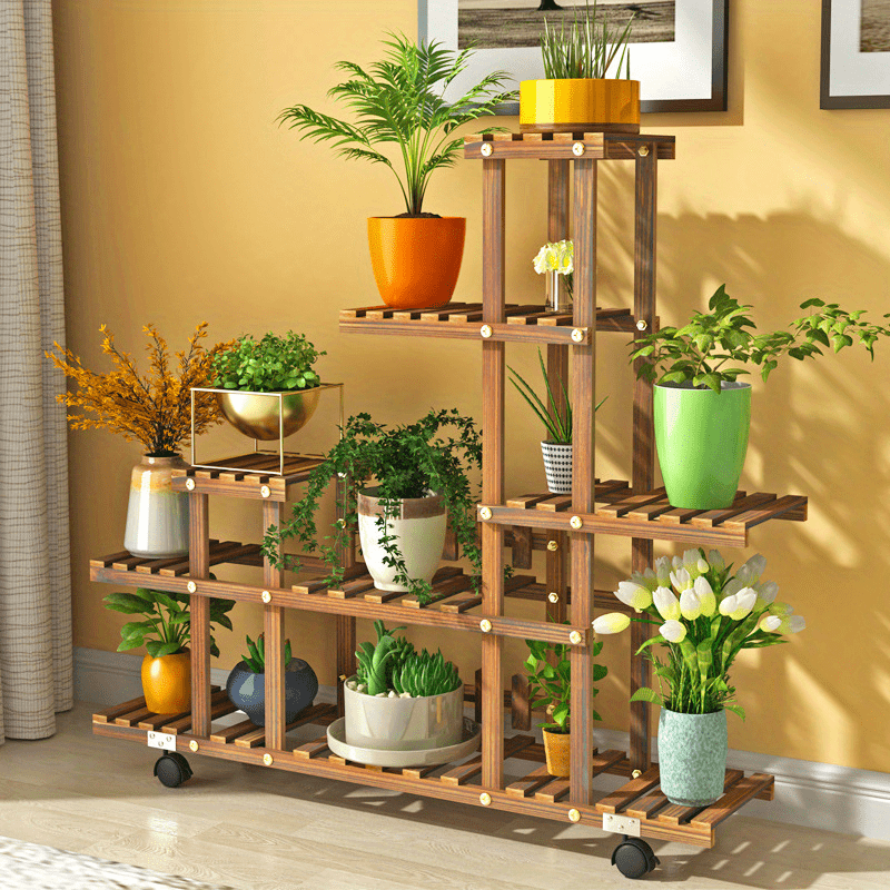 multi layer wooden plant stand indoor decorative flower rack for living room or balcony tall storage organizer for succulents and   no   natural   balcony decor   durable wood construction plant stands for indoor plants 0