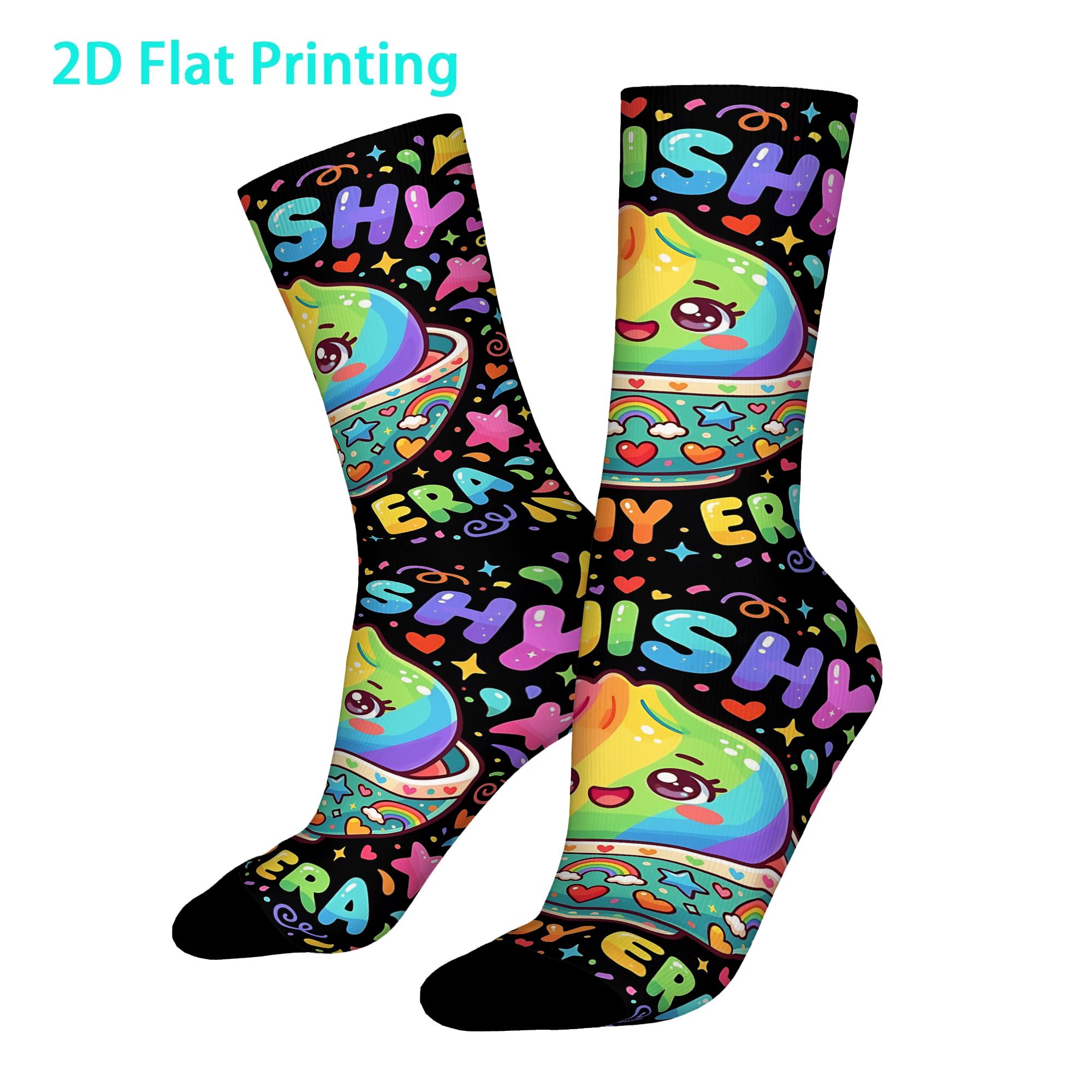 TEMU 1 Pair Hip Hop Retro In Kawaii Bao Bun Meme 2d Flat Printing Crazy Men's Compression Socks Unisex Harajuku Pattern Printed Funny Novelty