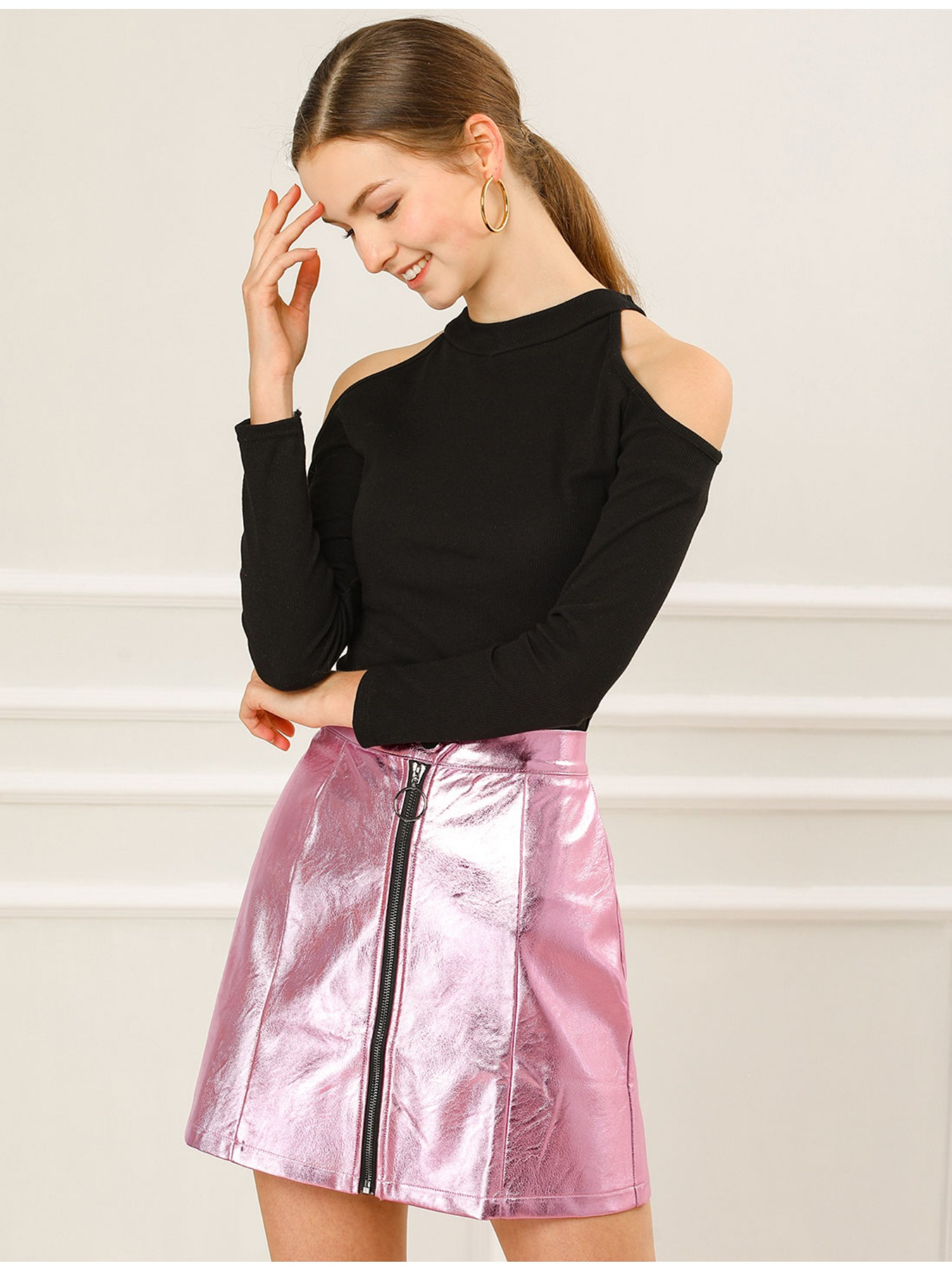 womens halloween costume metallic mini skirt shiny - Temu