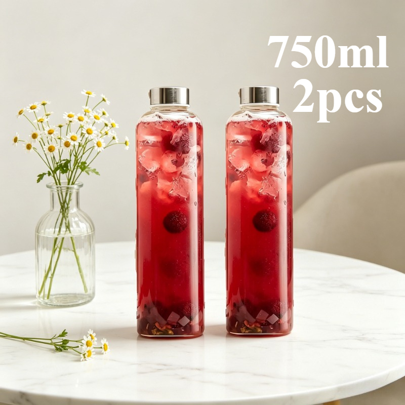 TEMU Sunfiona 2pcs Borosilicate Glass Bottle With Stainless Steel Lid, Reusable, Leak-proof, High Temperature Resistance, For Travel,gym, Storage Of