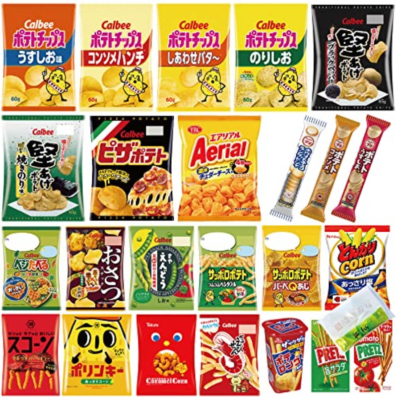 TEMU Calbee Koikeya 24 Types Of Sweets Assorted Set Potato Chips Pretz Potato Long Caramel Corn Other Bourbon Tissue Set Next , Party Snacks, ,