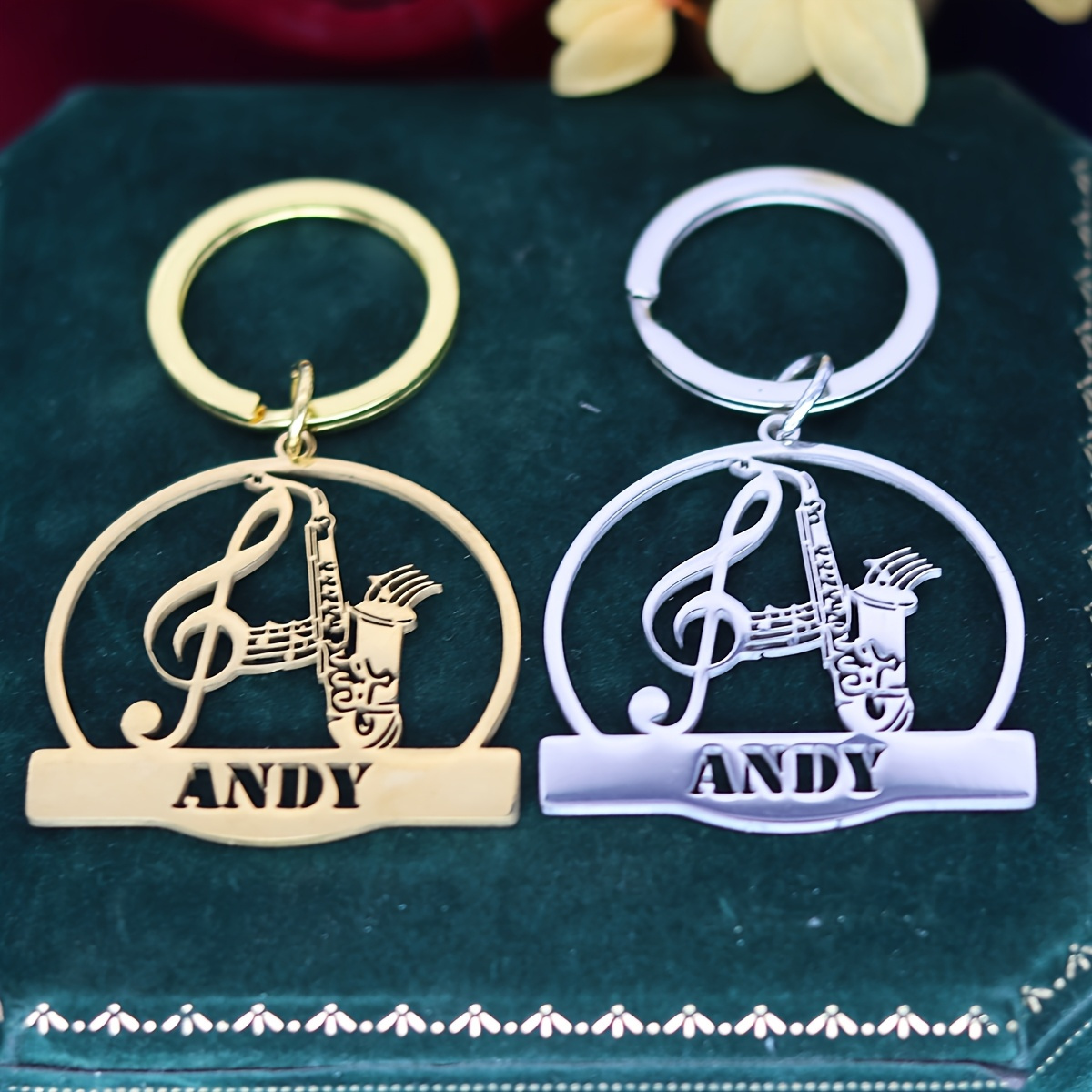 personalized engrave name date keychain custom musical note