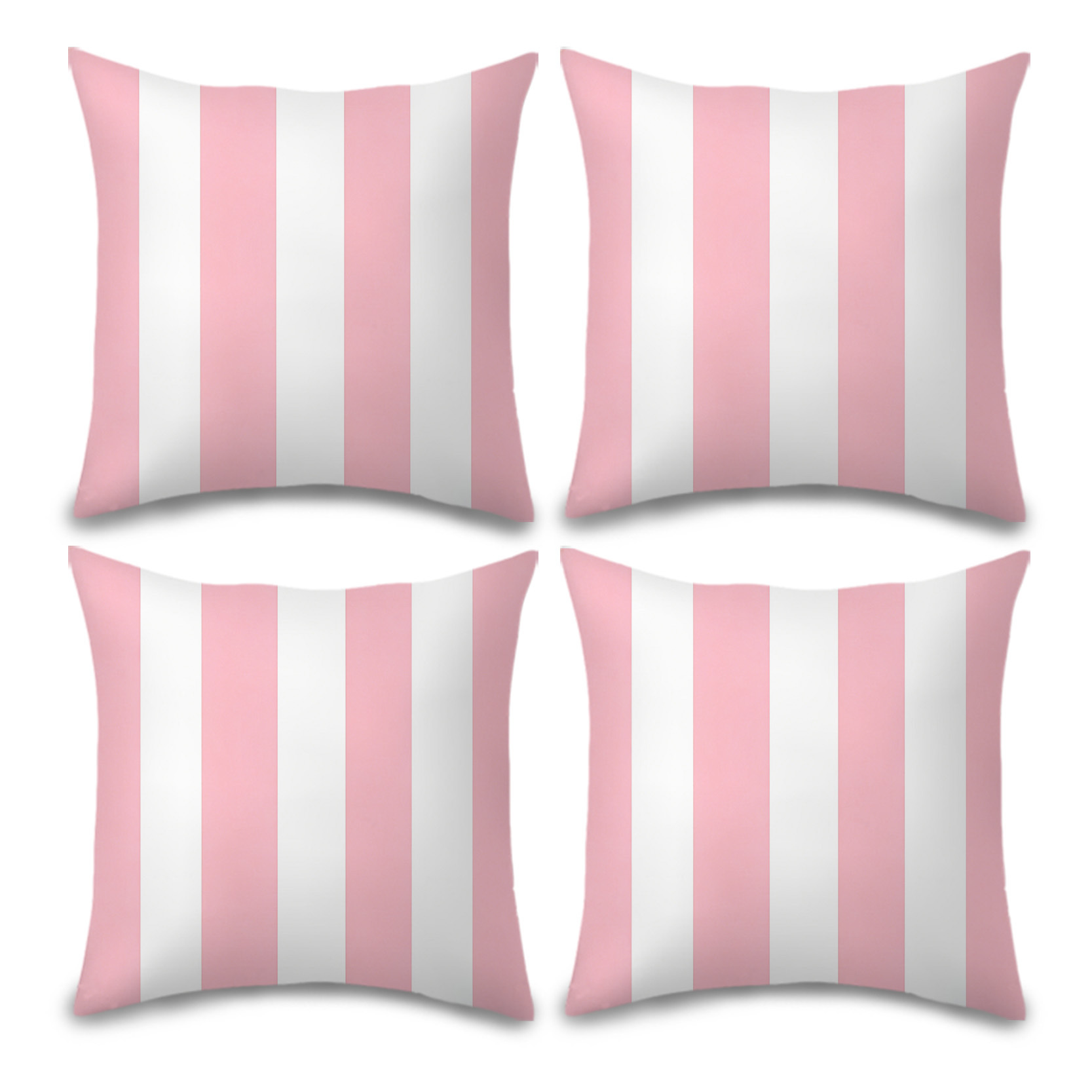 TEMU Lot de 4 taies d'oreiller/housses de coussin d'extérieur, rayures verticales larges roses et blanches avec motif uni, housses de coussin