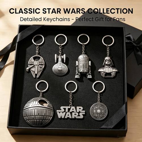 7pcs for star inspired metal keychains set r2 d2 death for durable bag charms key backpack pendant ideal gift for star fans