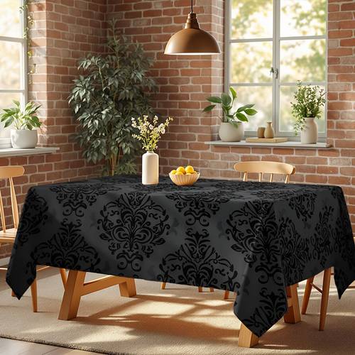 2d printed tablecloth 1pc black damask floral tablecloth suitable for multiple occasions halloween room decor anniversaries weddings birthdays christmas valentines day and more halloween decoration party tablecloth ideal for outdoor