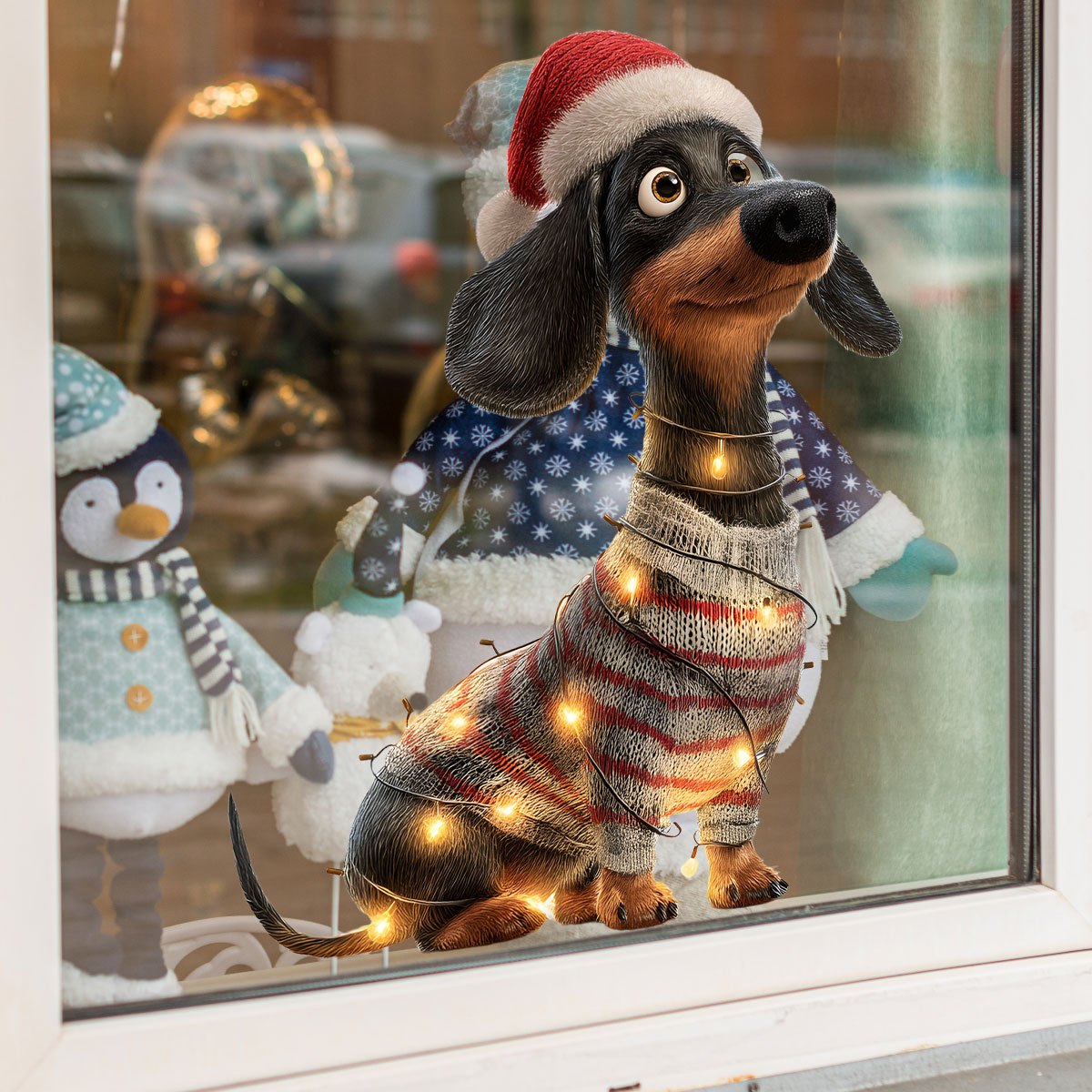 TEMU Pegatinas decorativas 3D navideñas para ventanas, calcomanías realistas de salchicha con tema de disfraces navideños para puertas y ventanas de