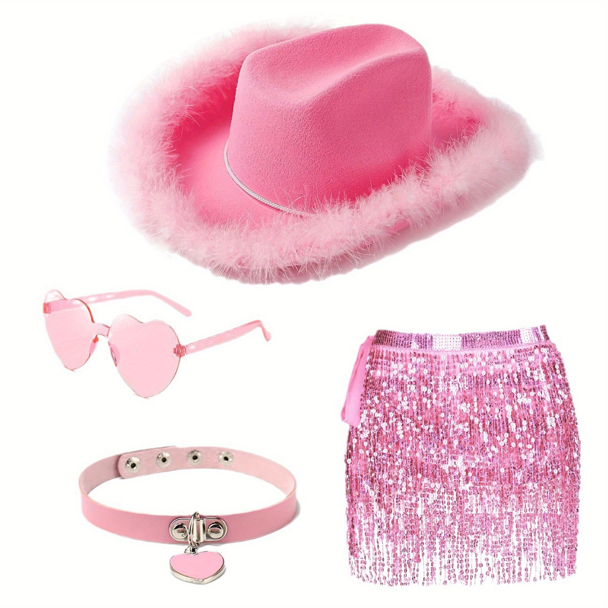 Chapeau de cowboy rose avec plumes, chapeau de cowgirl rose avec bandana femmes