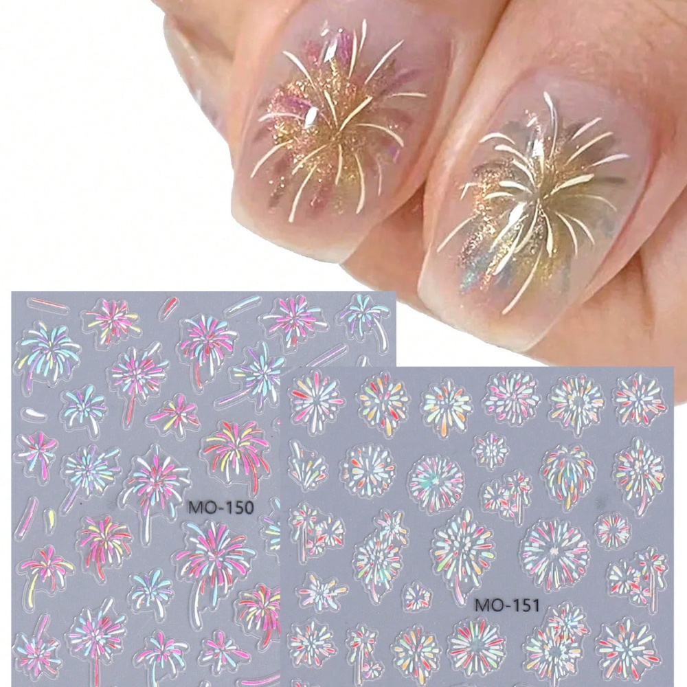 

2pcs New Year Nail Stickers Decals Holiday 3d Self-adhesive Blooming Nail Sliders Diy Decoration Supplies