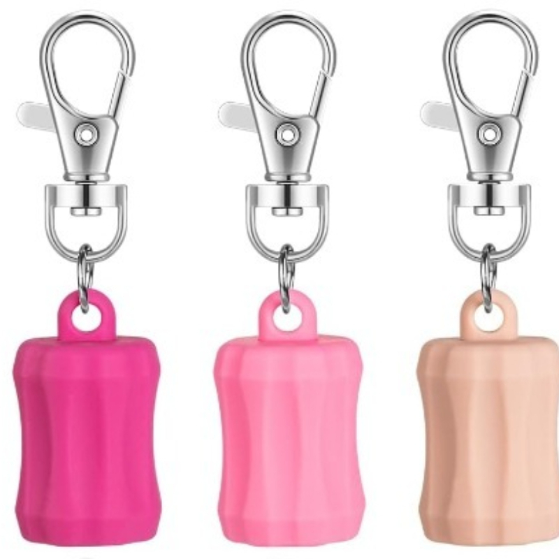 TEMU 3pcs Lip Gloss Keychain, 3 Colors Lip Balm Cap Holder Key Chains With Portable Silicone Cap, Lipgloss Holder Keychain For Wallet, Keys, Backpack