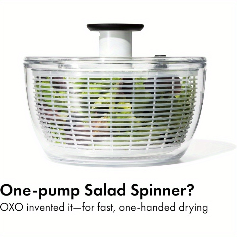 high   fast spin salad spinner fruit washer lettice washer with one handed lever system heavy duty plastic construction non slip base   space saving   for home kitchen dishwasher safe easy to clean durable stable for   vegetables fruits herbs lettuce   kale ideal for small kitchens with ergonomic handle   drying salad washer spinner large salad spinner with lid with push button Product details 2
