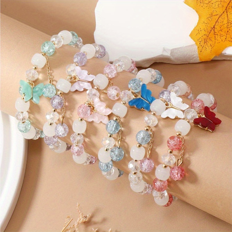 TEMU Ensemble de 6 Bracelets Bohémiens à Perles avec Cordon Élastique et Perles en Verre Craquelées, Bijoux d' pour Femmes, Cadeau pour la Fête des