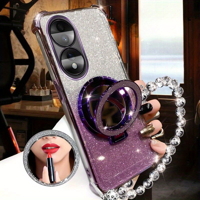 TEMU Fundas para Honor 70/90 con Airebolsas en Esquinas, Espejo de Maquillaje con , Nueva Pulsera Transparente de Cristal