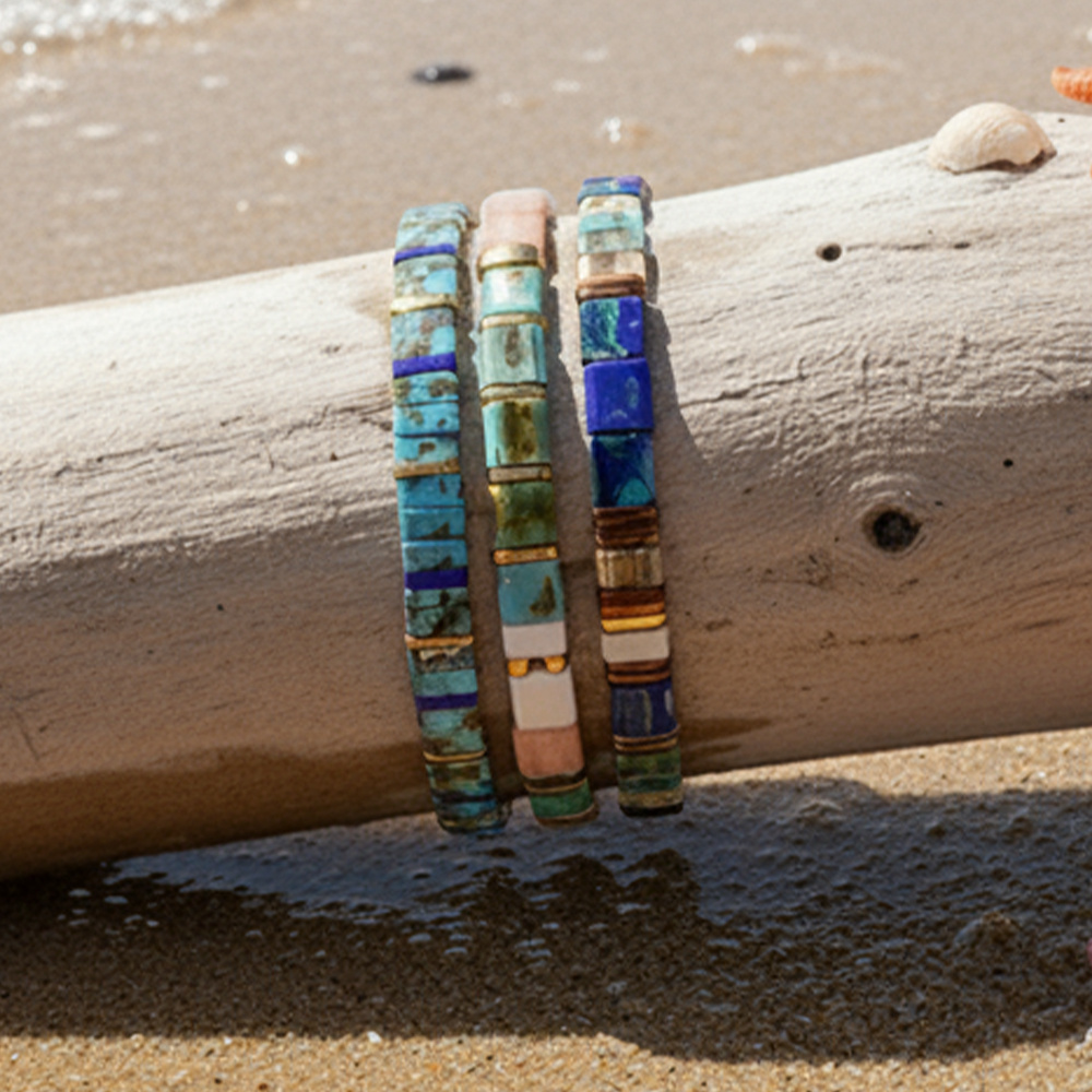 3pcs womens fashion bracelet set bohemian style handmade glass bead bracelets stackable vacation tl bangles unisex fashion jewelry suitable for daily wear and gifting   accessory   stylish and versatile