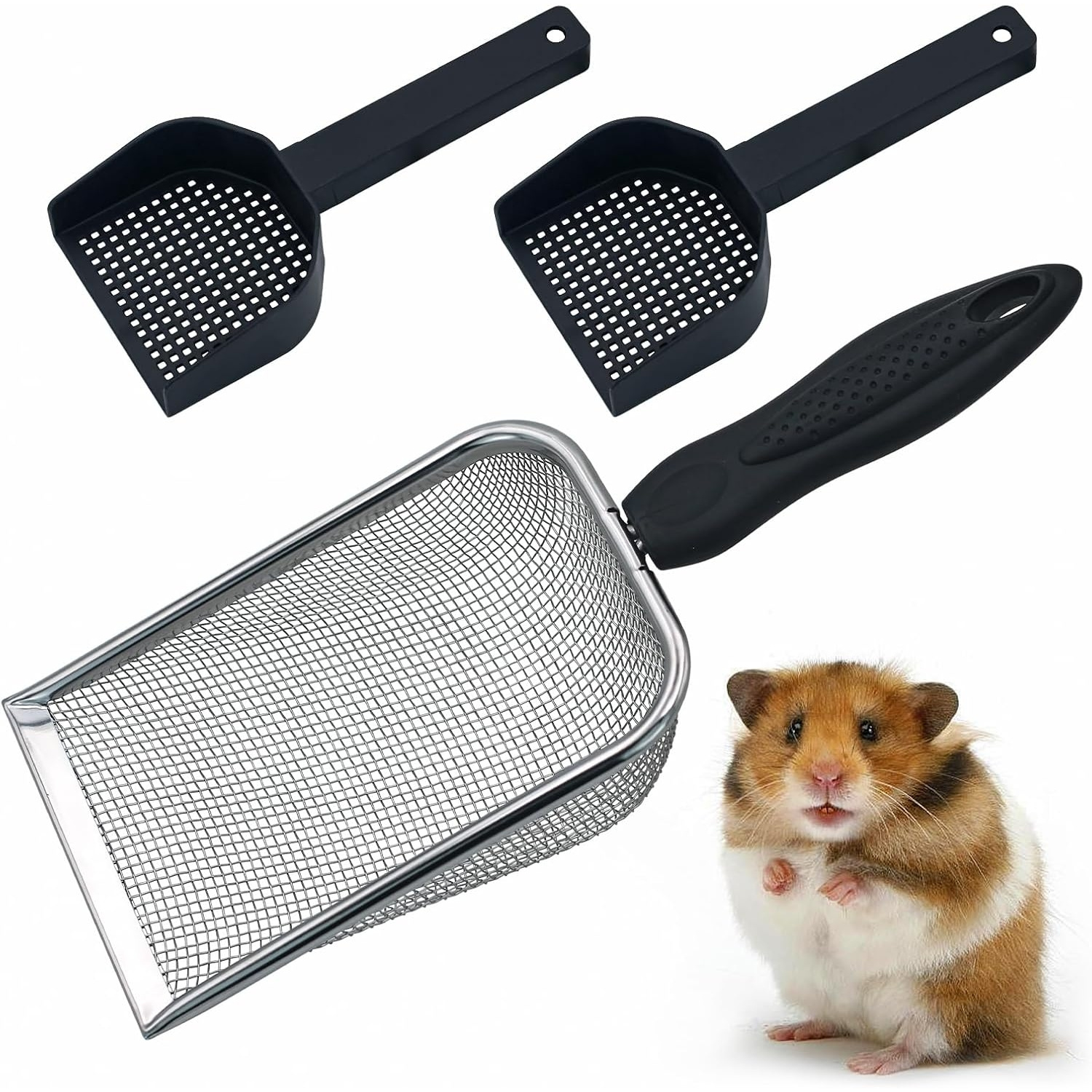 TEMU 3pcs Stainless Steel Cat Set - Hamster Filter Scoop, Reptile Sand Sieve; Suitable For Leopard Enclosures, Hamster Sand Baths, And Reptile