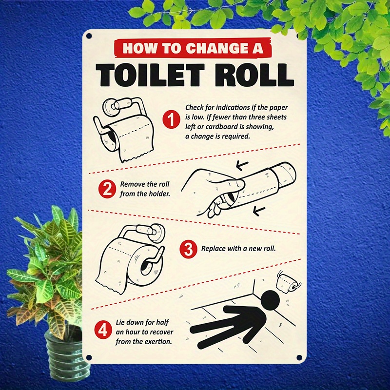 TEMU 2d Flat, 2d Flat 1pc How To Change A Toilet Roll Humorous Aluminum Sign Retro Style 11.8x7.8 Inch Ideal For Bathroom Bar Cafe And Party Decor