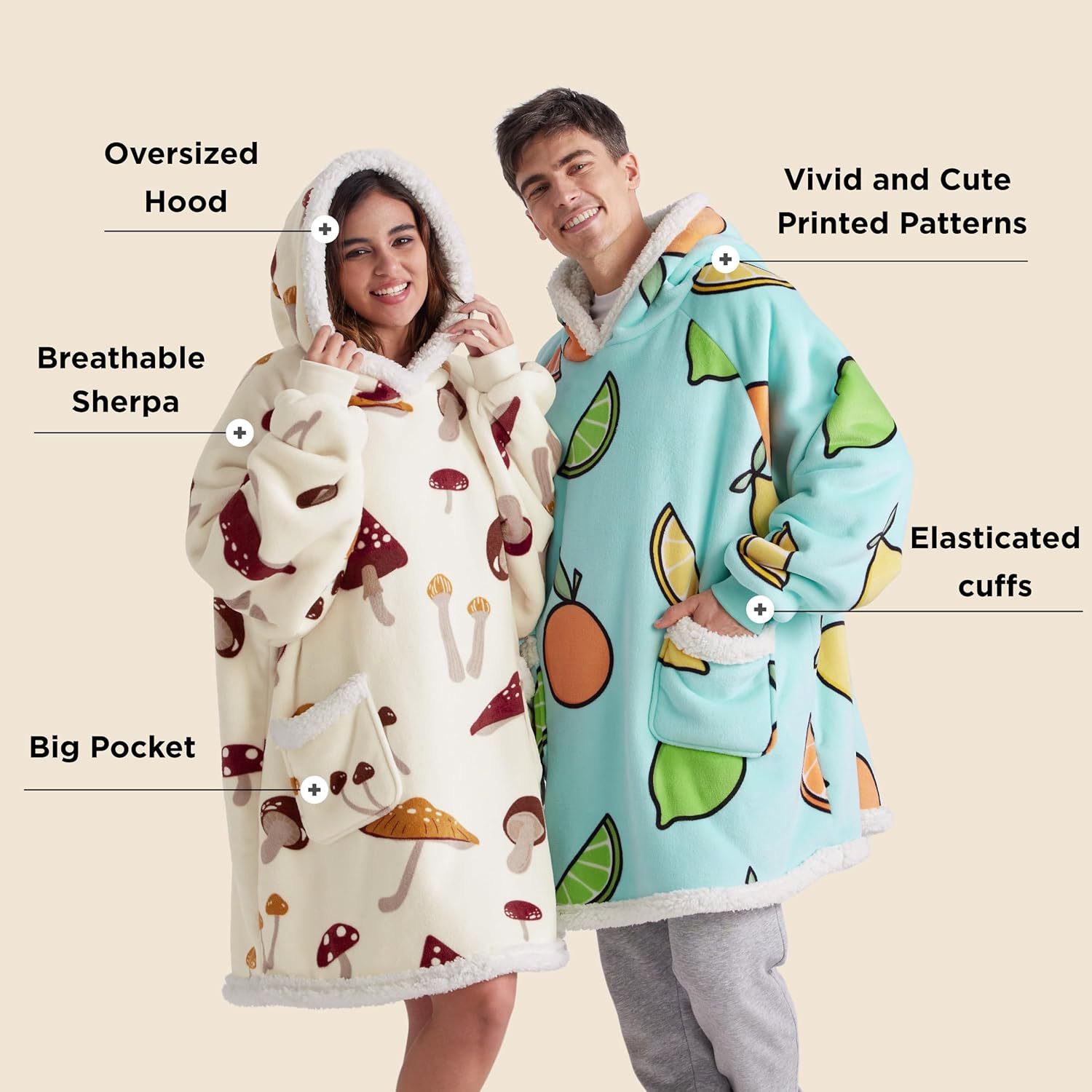 

Bedsure Sherpa Wearable Blanket Hoodie - Oversized Hooded Blanket With Big Pocket, Cuffs, Universal Fit For Men And Women, Gifts For Mom Girlfriend, Polyester Uncharged Hoodie - 1pc