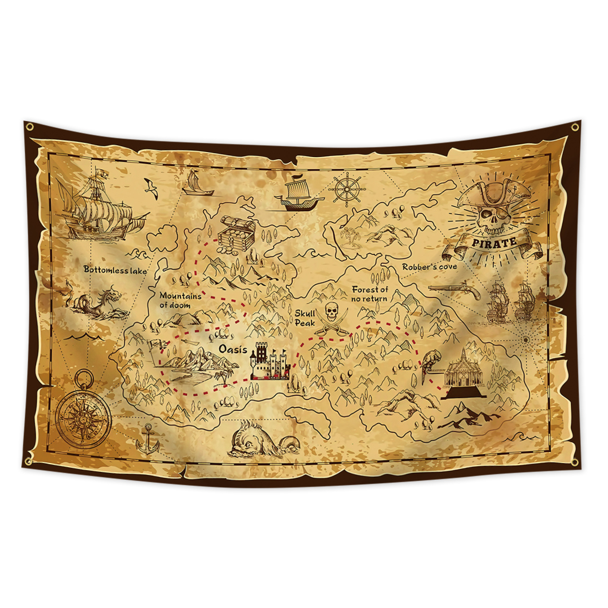 

Vibrant Pirate Map Hanging Flag - 2x3ft Or 3x5ft, Polyester With Grommets For , Home, Garden, Parties & Decor