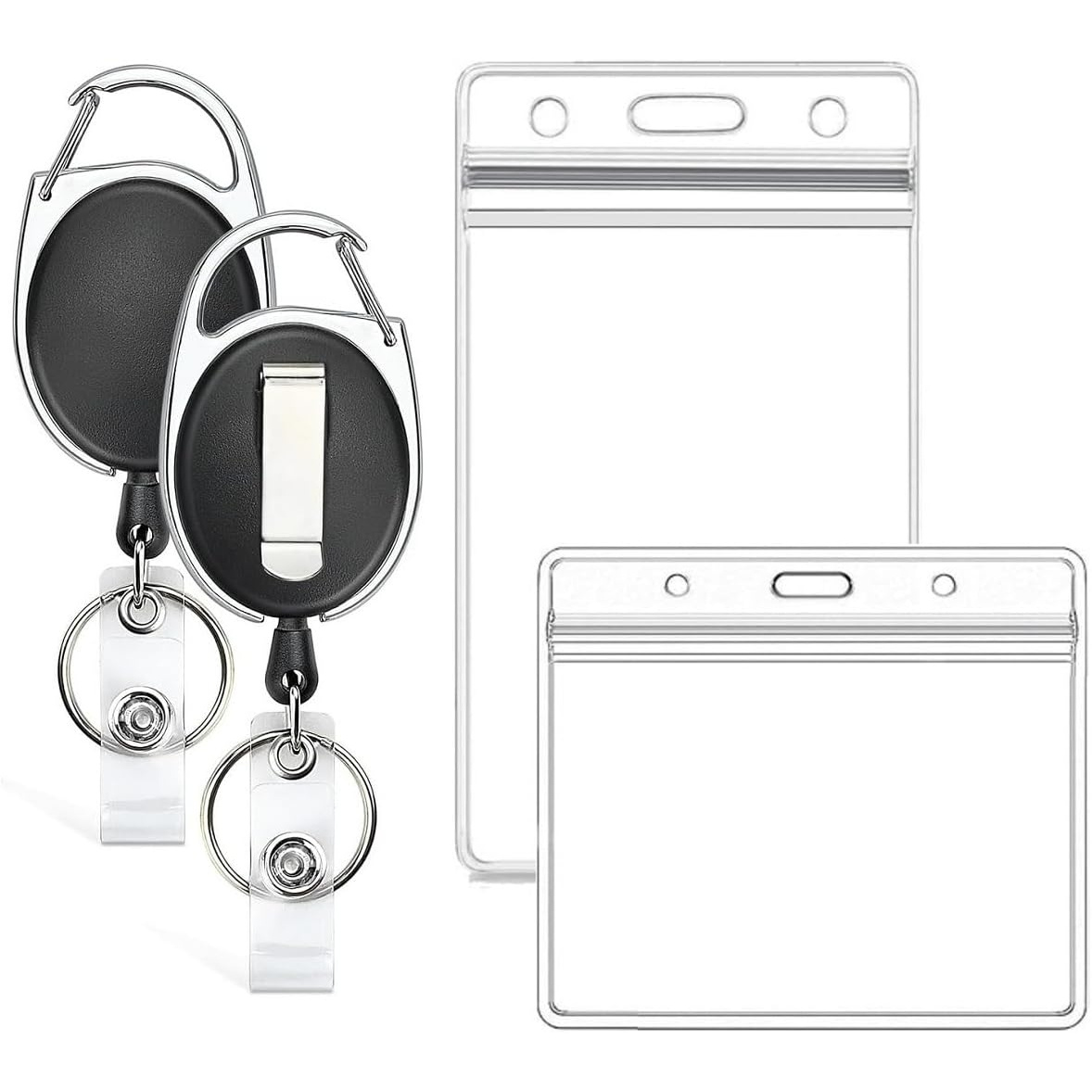 TEMU Porte-badge d'identification 2D, lot de 2, avec cordon de sécurité, porte-badges d'identification avec clip et porte-clés, cordon de traction