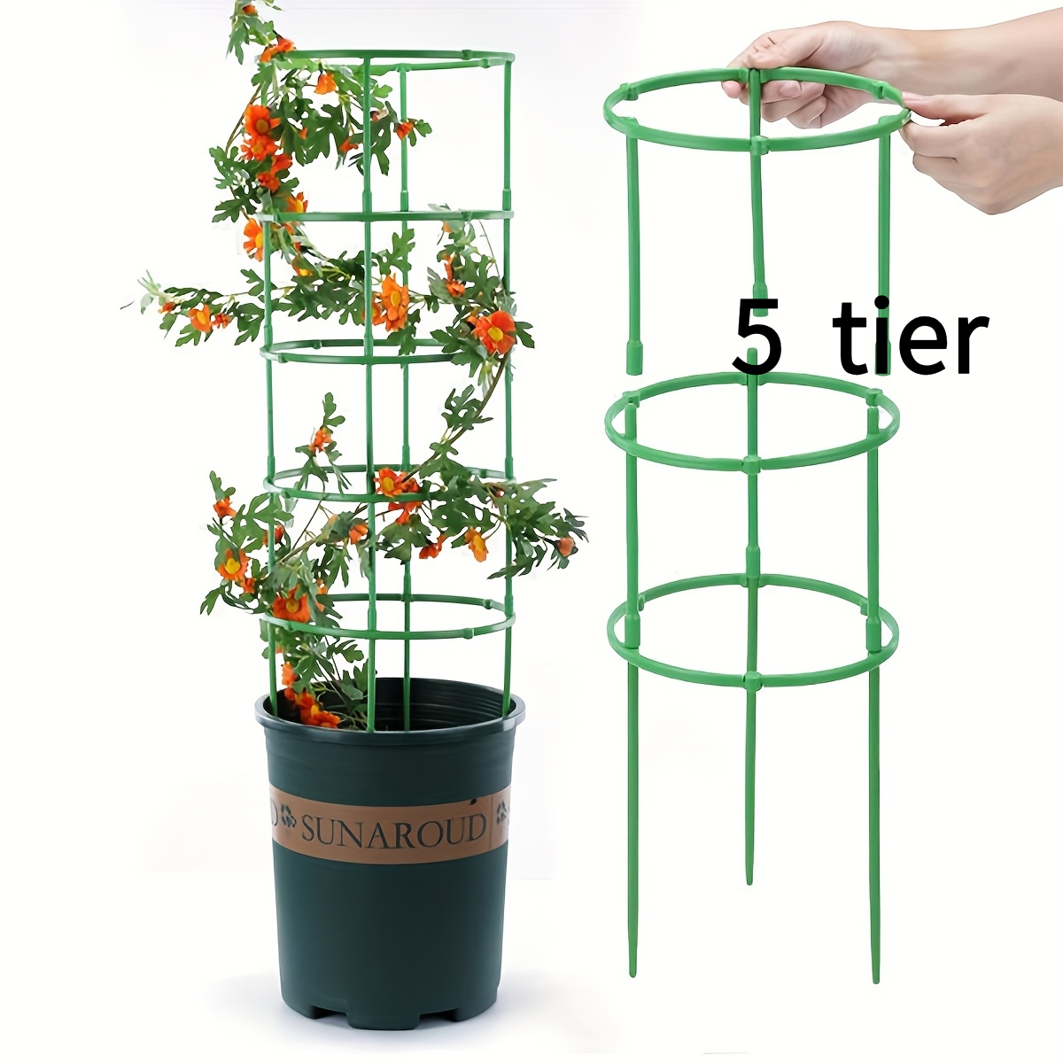 TEMU Anneau de Support pour Plantes en Plastique Réglable à 5 Niveaux, Support Économiseur d'Espace pour Fleurs et Plantes en Pot, Matériau Durable,