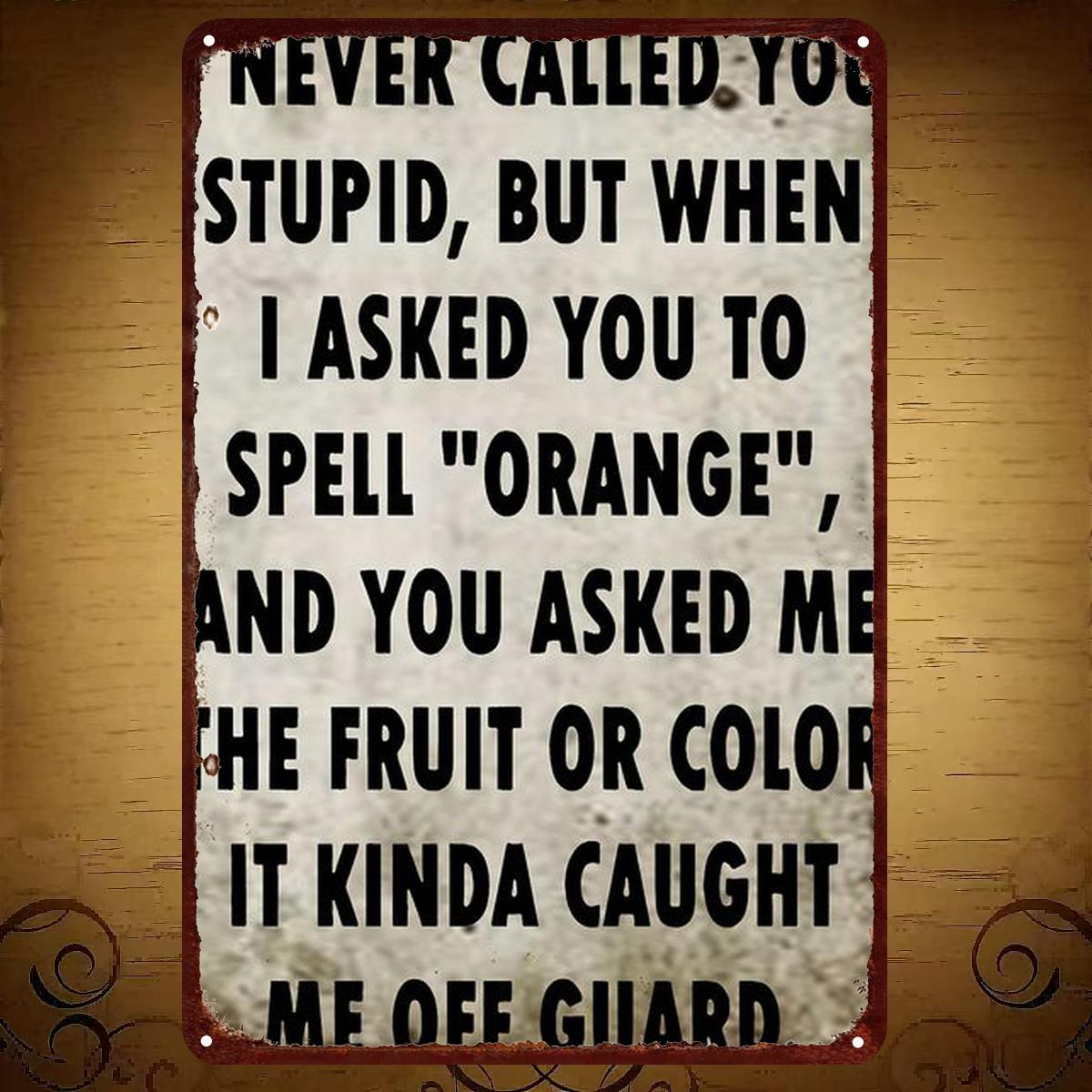 TEMU 2d Flat, 2d Flat 1pc, "never Called You Stupid, But When I You To Spell 'orange'... Funny Metal Wall Art Sign" 8×12 Inch, 2d Flat