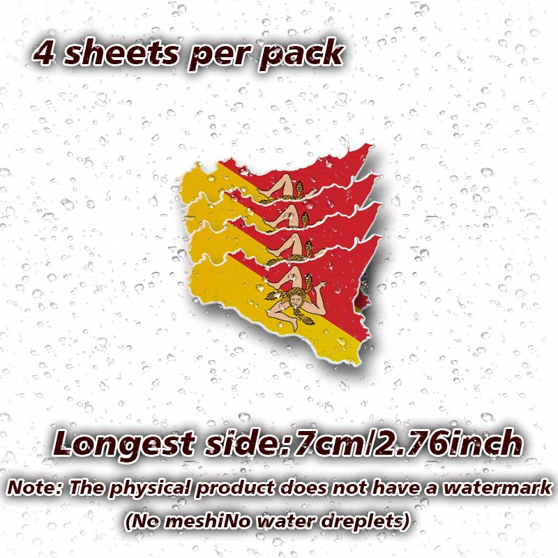 Set Of 4 Vinyl Decals Featuring A Map Of Sicily - Matte End, Long-lasting Stickers For And Motorcycles, Easy To Apply