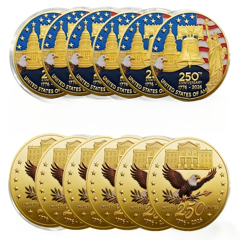 TEMU 30pcs Eagle 3d Relief Coin Collection Set, 15 Embossed Metal & 15 Clear Acrylic Protective Capsules, Premium Texture Fade Resistant Historical